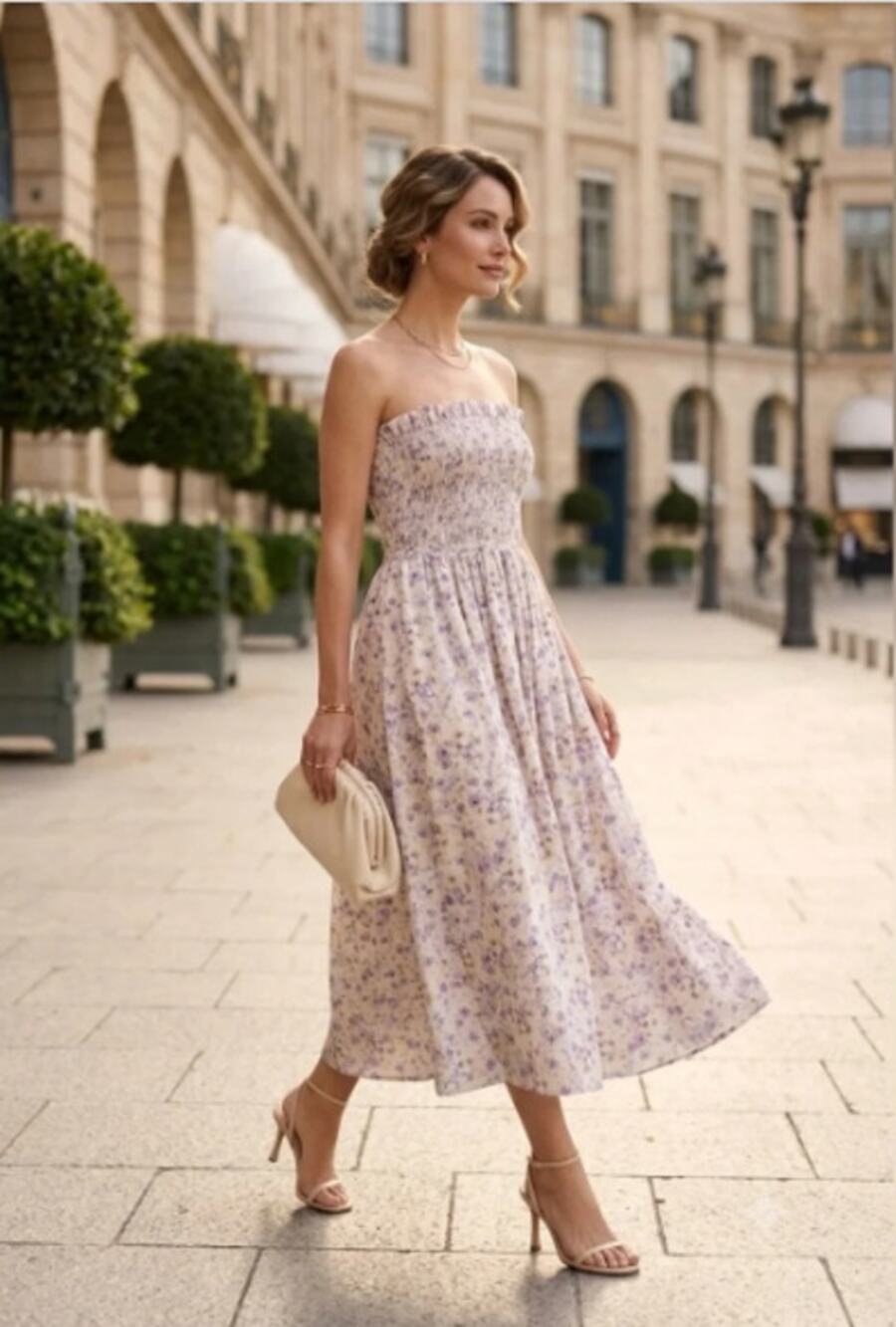 H&M Smocked Midi Strapless Dress Boho Cottagecore Whimsy Garden XL